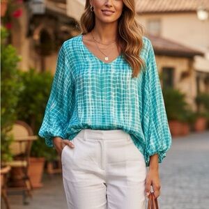 Vici Tie Dye Balloon Sleeved Blouse